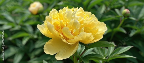 Peony Flower Blossoming in Light Yellow