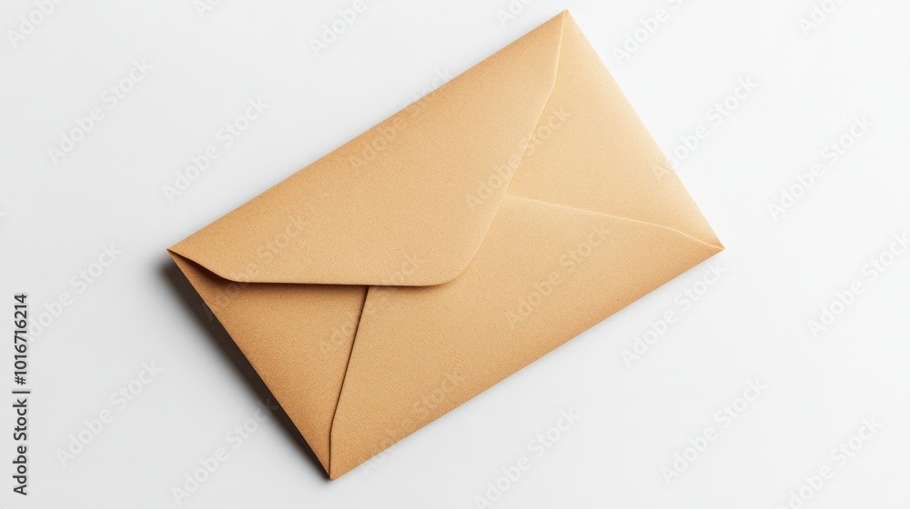 A plain brown envelope on a white background. Perfect for mailing, office supplies, and stationery concepts in a minimalist style.