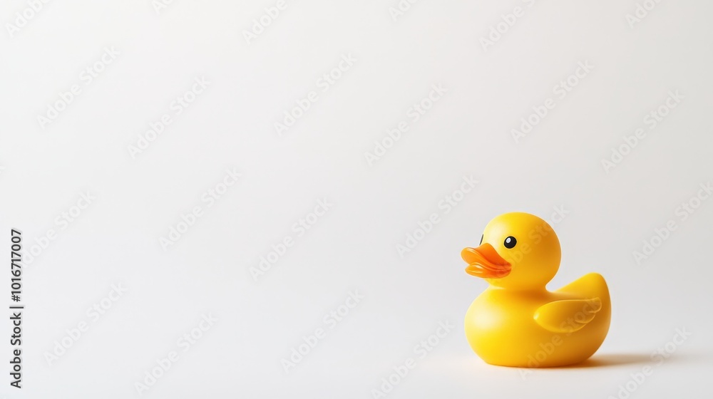 A single yellow rubber duck on a plain white background, symbolizing simplicity and childhood playfulness. A single yellow rubber duck on a plain white background, symbolizing simplicity and childhood playfulness.