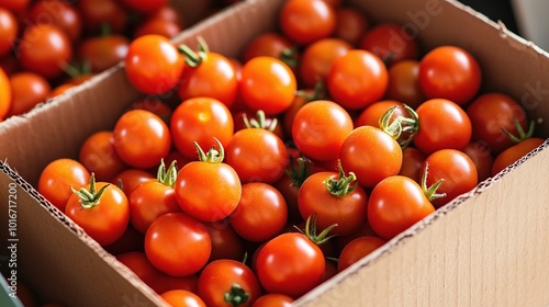 Fresh Cherry Tomatoes in Cardboard Box