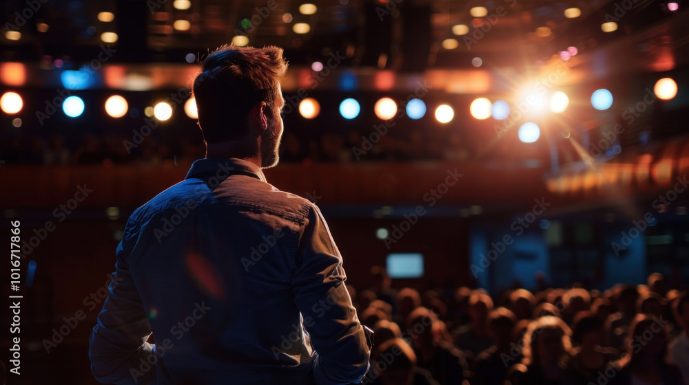 A successful entrepreneur presenting their journey at a global entrepreneurship conference, sharing insights on challenges and opportunities. A successful entrepreneur presenting their journey at a global entrepreneurship conference, sharing insights on challenges and opportunities.