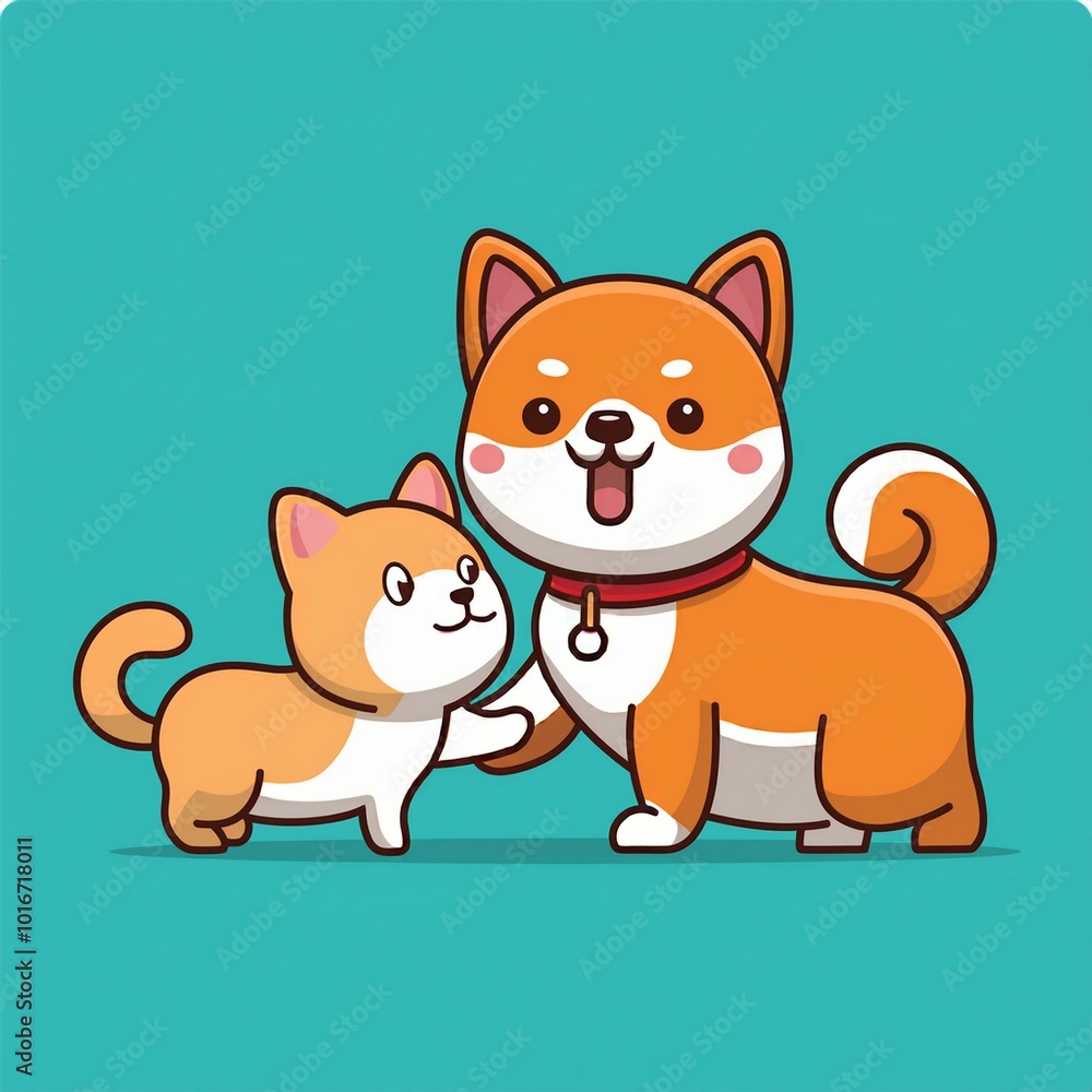 Cute Cat Playing With Shiba Inu Cute Cat Playing With Shiba Inu