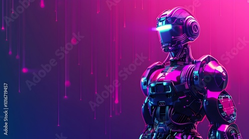 Neon Futuristic Robot with Glowing Circuits on Vibrant Background