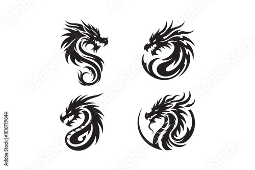 Dragon Head silhouette logo white background set