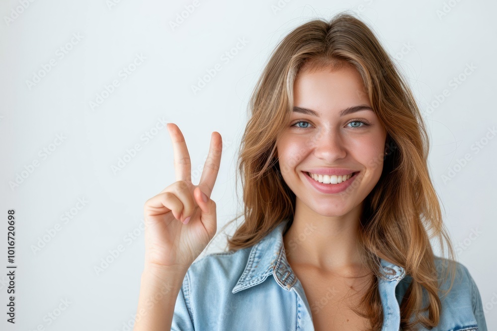 Person making a peace sign portrait finger cheerful. Person making a peace sign portrait finger cheerful.