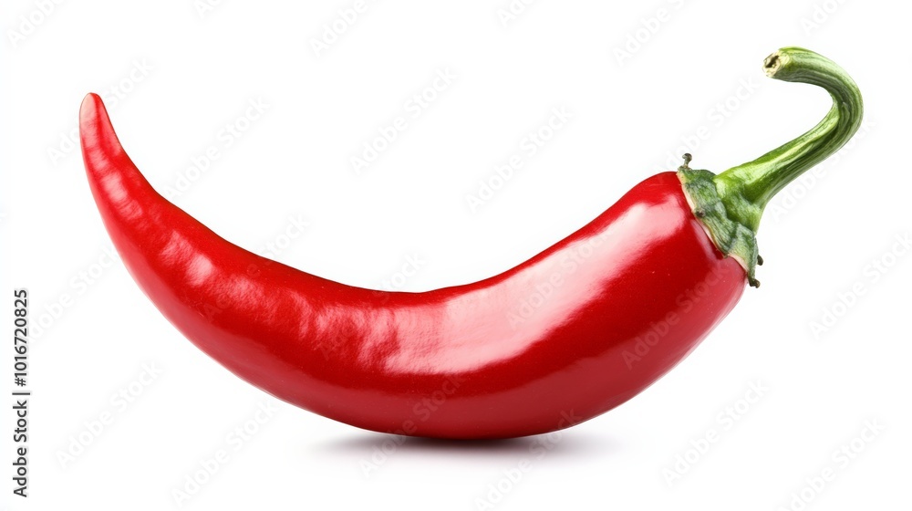 Bright red chili pepper isolated on white, showcasing vibrant color and fresh texture, perfect for culinary and agricultural themes. Bright red chili pepper isolated on white, showcasing vibrant color and fresh texture, perfect for culinary and agricultural themes.