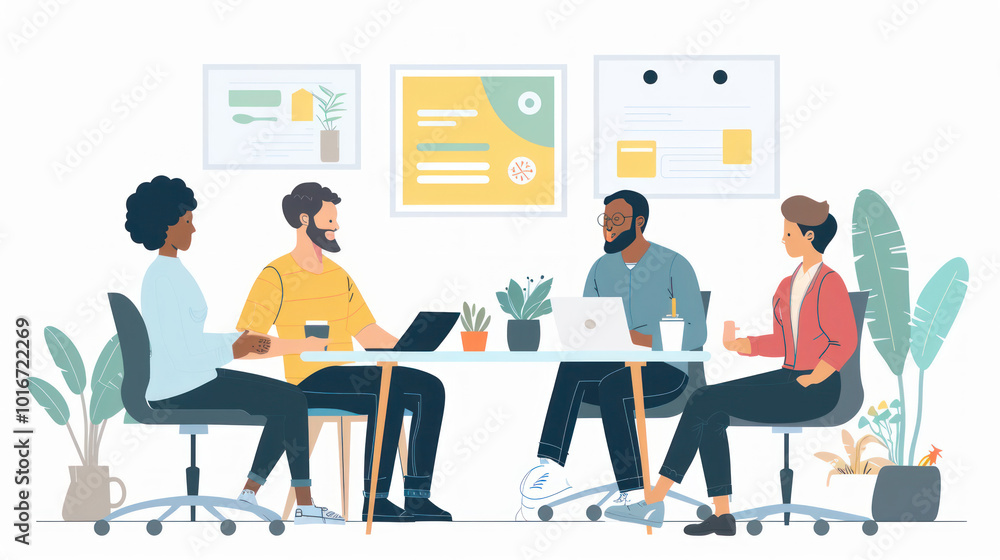 A team meeting where remote employees discuss how to overcome challenges with project coordination, finding creative solutions to maintain productivity. A team meeting where remote employees discuss how to overcome challenges with project coordination, finding creative solutions to maintain productivity.