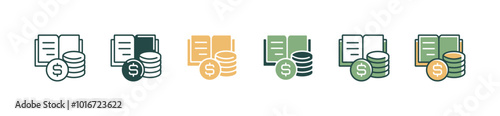 open book educational cost with coin stack icon set education scholarship financial tuition pile of coin money signs vector illustration