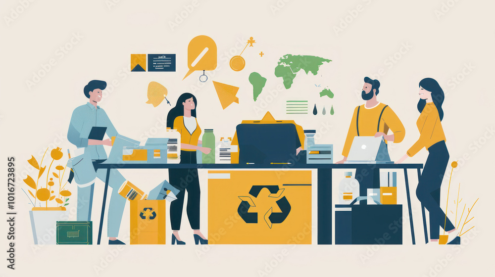 A team planning to build a sustainable e-commerce store, discussing suppliers that align with their eco-friendly values and strategies for minimal waste. A team planning to build a sustainable e-commerce store, discussing suppliers that align with their eco-friendly values and strategies for minimal waste.