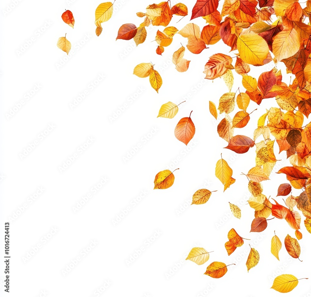 Fall foliage colors on a white background. A pile of autumn colored leaves. Various maple dry leaves. Fall foliage colors on a white background. A pile of autumn colored leaves. Various maple dry leaves.