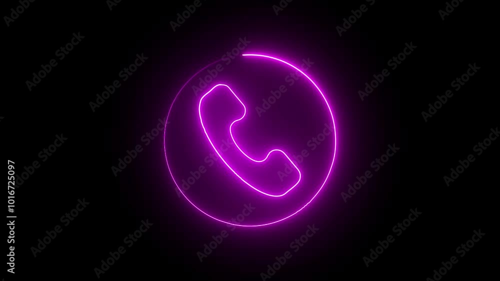 Glowing neon calling icon animation on black background. Glowing neon calling icon animation on black background.