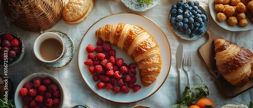 Wallpaper Mural Relaxing Sunday Morning Breakfast Spread with Freshly Baked Croissants Vibrant Fruits and Aromatic Coffee on a Sunlit Table   A Cozy and Comforting Weekend Indulgence Torontodigital.ca
