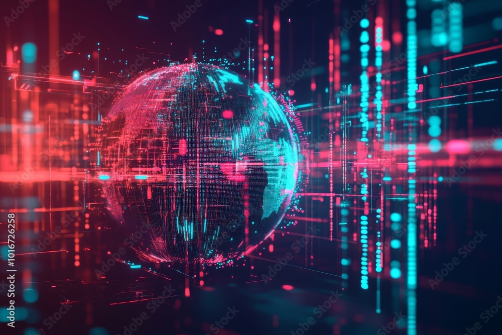 3D illustration of planet earth connected by lines and numbers in space 3D illustration of planet earth connected by lines and numbers in space