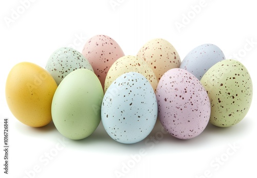 A group of pastel speckled Easter eggs.