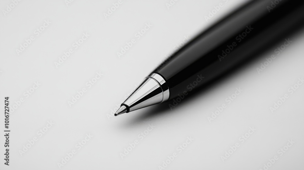 Close-up of a sleek black ballpoint pen on a white background, highlighting its elegant design and precision tip for smooth writing experiences. Close-up of a sleek black ballpoint pen on a white background, highlighting its elegant design and precision tip for smooth writing experiences.