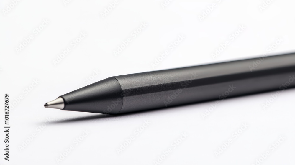 Close-up of a sleek black pen on a white background, highlighting its modern design and sharp tip, ideal for writing or drawing precision. Close-up of a sleek black pen on a white background, highlighting its modern design and sharp tip, ideal for writing or drawing precision.