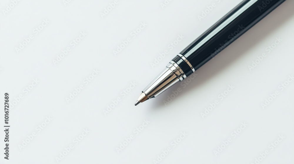 Close-up of a sleek black pen on a white background, showcasing elegant design and simplicity, ideal for writing, office, and business themes. Close-up of a sleek black pen on a white background, showcasing elegant design and simplicity, ideal for writing, office, and business themes.