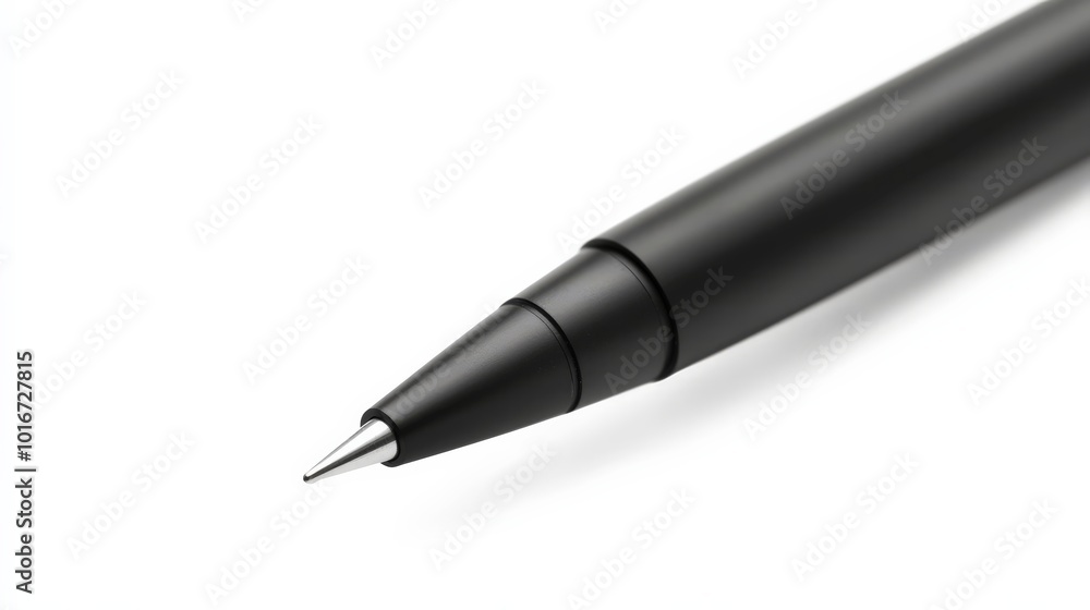 Close-up of a sleek black pen tip on a white background, showcasing its modern design and precise engineering for seamless writing. Close-up of a sleek black pen tip on a white background, showcasing its modern design and precise engineering for seamless writing.