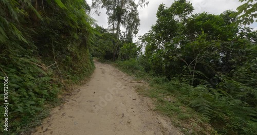Challenging trek to hidden ancient ruins of Ciudad Perdida civilization. Santa Marta, Sierra Nevada Mountains, Wilderness of Colombia.