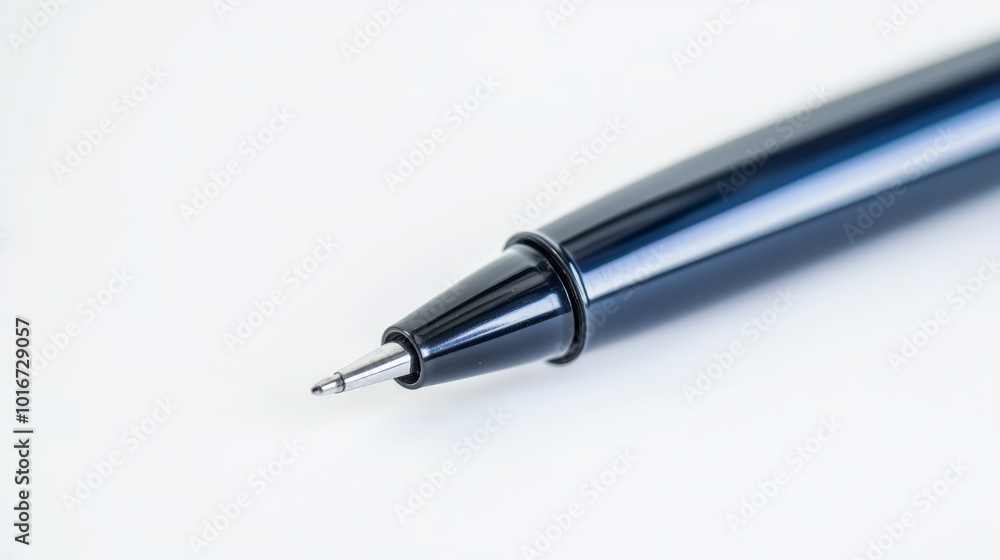 Close-up of a sleek, black ballpoint pen tip on a white background, highlighting modern design and precision craftsmanship. Close-up of a sleek, black ballpoint pen tip on a white background, highlighting modern design and precision craftsmanship.