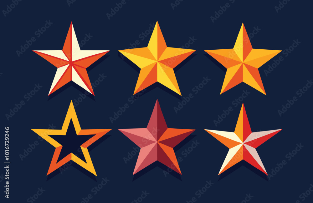 Vibrant 3D Geometric Star Icon Set Vibrant 3D Geometric Star Icon Set