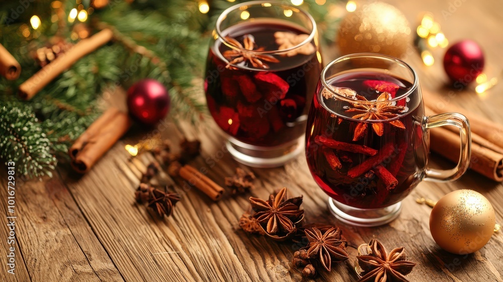 Christmas Mulled Wine with Holiday Decor Christmas Mulled Wine with Holiday Decor