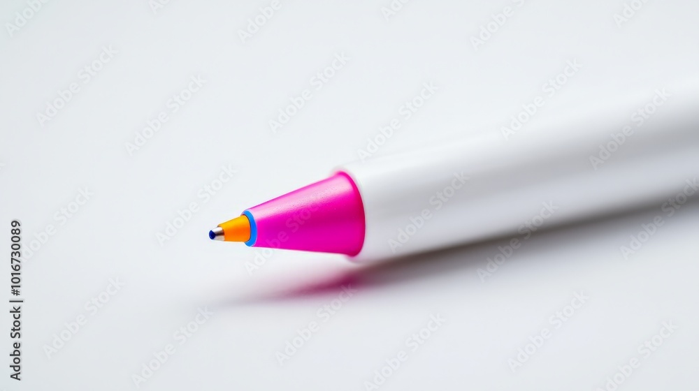 Close-up of a white pen with a pink tip on a blurred background, showcasing simplicity and minimalistic design suitable for office or school. Close-up of a white pen with a pink tip on a blurred background, showcasing simplicity and minimalistic design suitable for office or school.