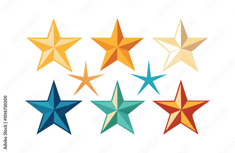 Vibrant 3D Geometric Star Icon Set Vibrant 3D Geometric Star Icon Set