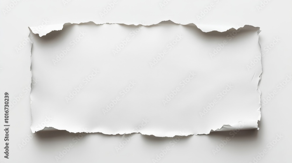 Close-up of a white torn paper with rough edges on a light background, perfect for creative designs and backgrounds. Close-up of a white torn paper with rough edges on a light background, perfect for creative designs and backgrounds.
