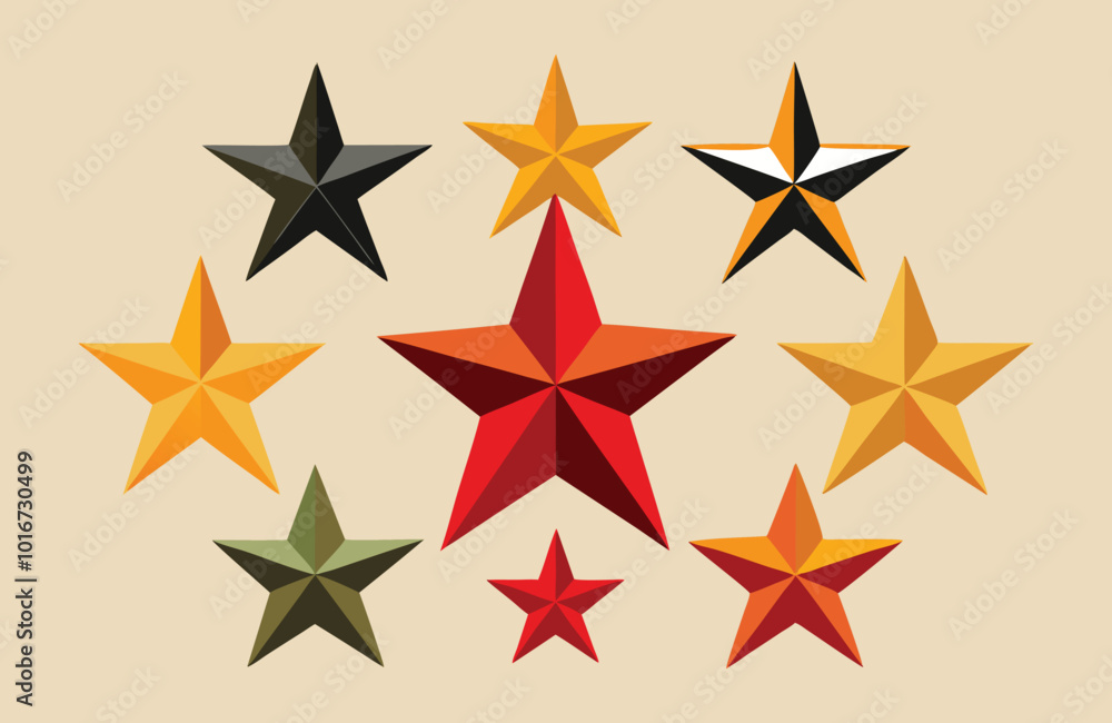 Vibrant 3D Geometric Star Icon Set Vibrant 3D Geometric Star Icon Set