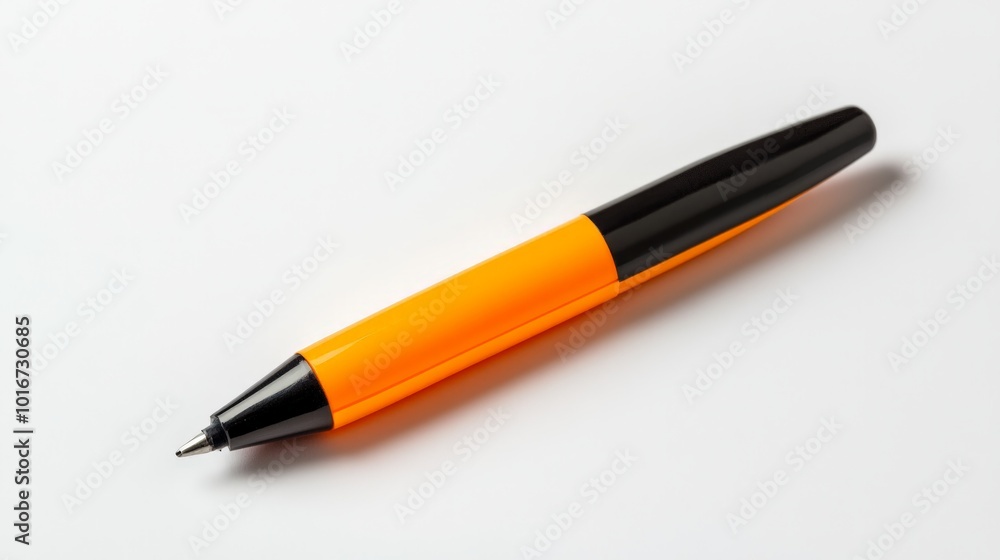 Close-up of an orange and black mechanical pencil on a white background, showcasing sleek design and contemporary style. Close-up of an orange and black mechanical pencil on a white background, showcasing sleek design and contemporary style.
