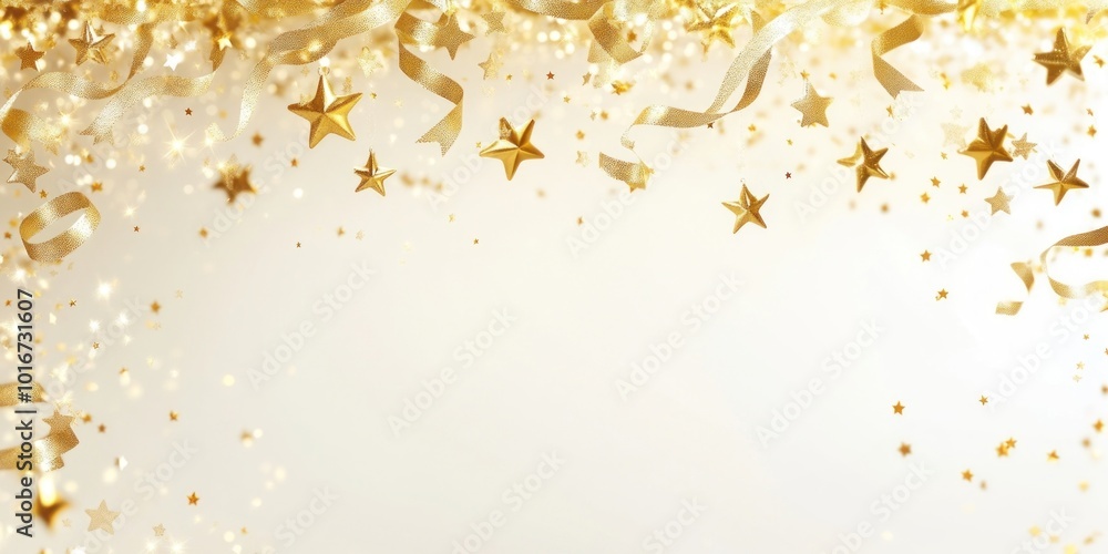 Illustration of golden stars and ribbons confetti symbol paper. Illustration of golden stars and ribbons confetti symbol paper.