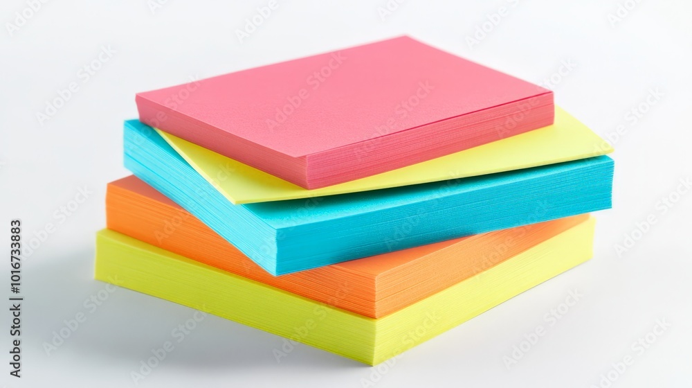 Colorful stack of sticky notes in vibrant shades of pink, blue, orange, and yellow. Ideal for office organization and creative brainstorming. Colorful stack of sticky notes in vibrant shades of pink, blue, orange, and yellow. Ideal for office organization and creative brainstorming.
