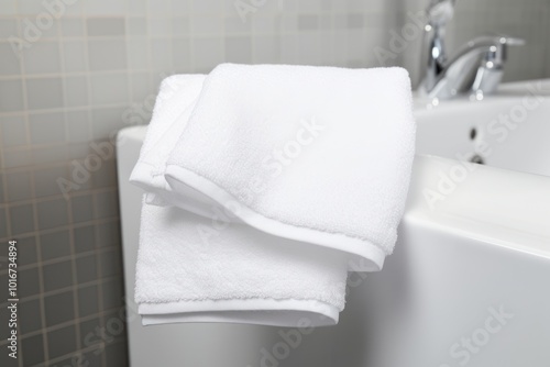 Towel bathroom white textile.