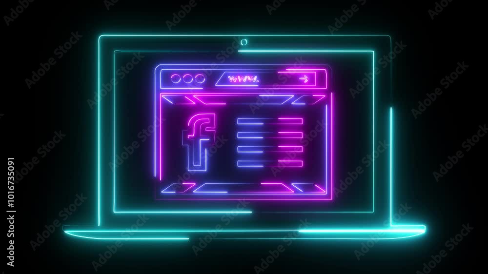 2 defarent neon color facebook icon interface animation in square on black background. 2 defarent neon color facebook icon interface animation in square on black background.