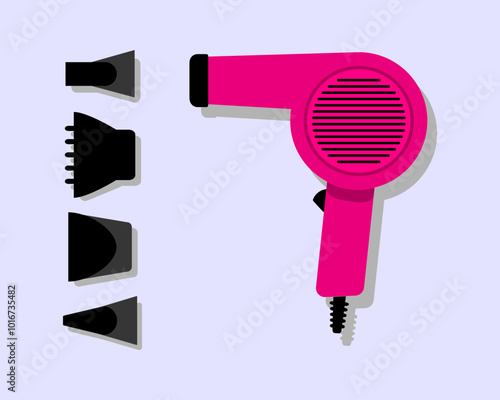 Hair dryer Line Icon fashion hairdryer of hairdresser to blow-dry and electric hair-dryer blower. Barber styling appliance. Vector cartoon illustration