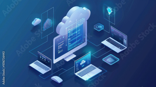 A virtual workspace setup where remote workers use cloud-based tools to manage their tasks and stay connected with their teams across different time zones. photo