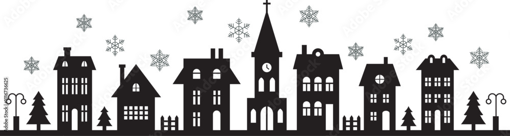 Silhouette of winter cityscape. vector illustration of houses on the winter. Christmas night cityscape Silhouette of winter cityscape. vector illustration of houses on the winter. Christmas night cityscape
