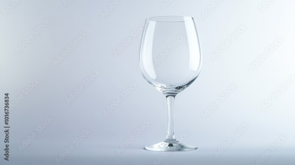 Obraz premium Elegant empty wine glass against a soft light background, symbolizing sophistication and simplicity in modern dining.