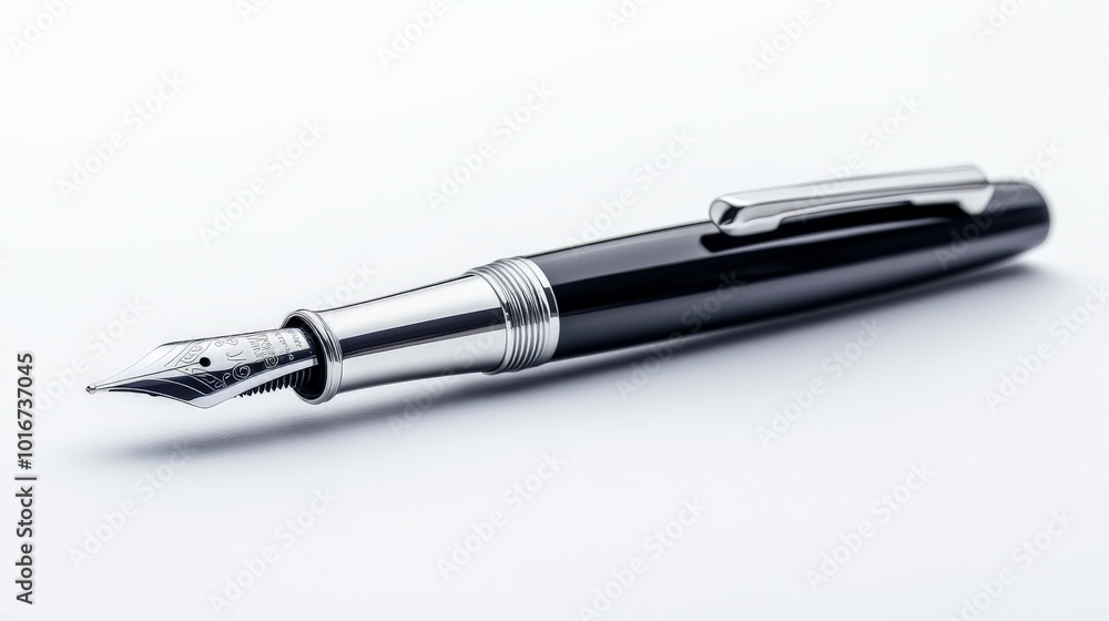 Elegant fountain pen with a glossy finish on a white background. Ideal for luxury writing, calligraphy, and timeless elegance. Elegant fountain pen with a glossy finish on a white background. Ideal for luxury writing, calligraphy, and timeless elegance.