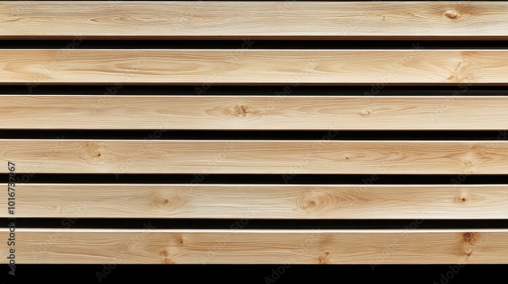 Horizontal wooden slats of maple forming a sleek, modern facade, perfect for fences, partitions, or building cladding Horizontal wooden slats of maple forming a sleek, modern facade, perfect for fences, partitions, or building cladding