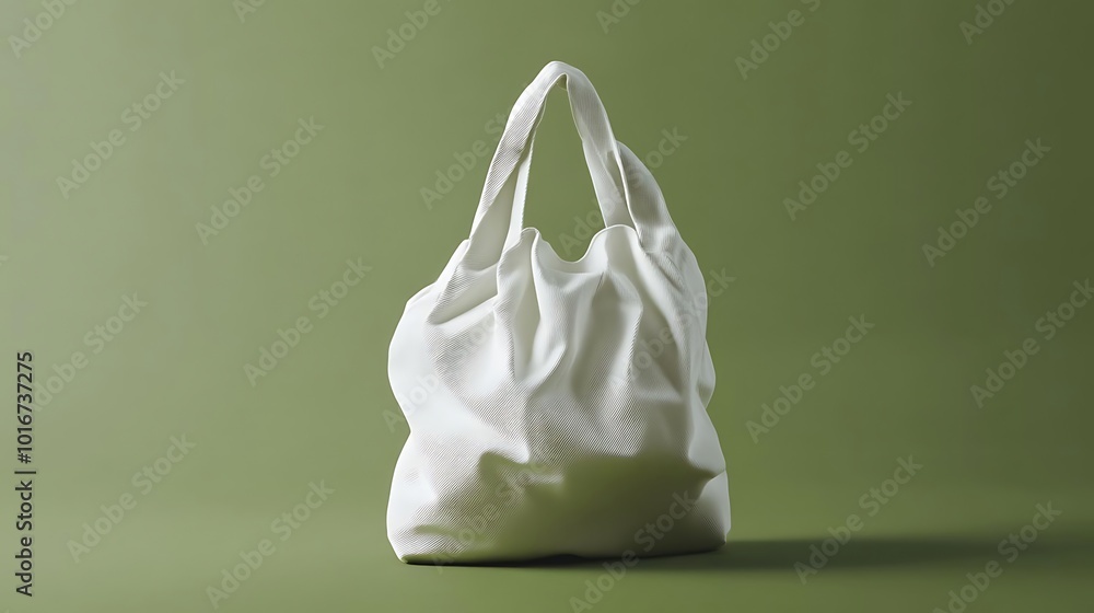 White Reusable Canvas Tote Bag on Green Background White Reusable Canvas Tote Bag on Green Background