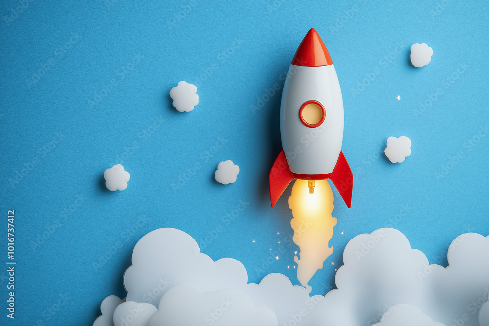 Idea light bulb rocket flying to the sky Idea light bulb rocket flying to the sky