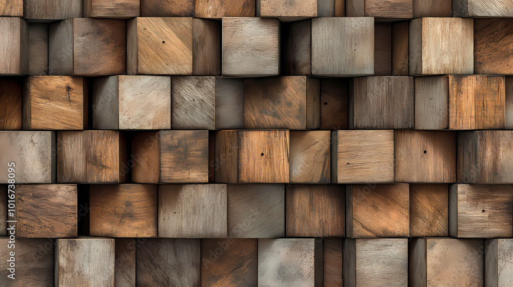 Three-dimensional wooden cube geometric pattern Three-dimensional wooden cube geometric pattern