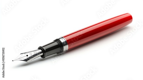 Elegant red fountain pen with a sleek metal nib, perfect for precise writing and calligraphy. Ideal for professionals and stationery enthusiasts.