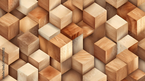 Three-dimensional wooden cube geometric pattern