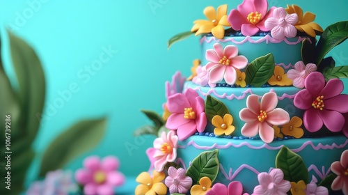 Colorful Birthday Cake with Floral Decoration