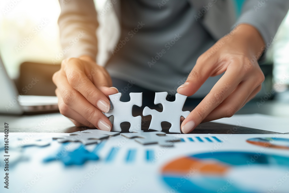 Fitting Puzzle Pieces for Solution Integration,problem-solving and strategy building in a business setting. It shows two hands fitting together puzzle pieces, symbolizing the integration of ideas Fitting Puzzle Pieces for Solution Integration,problem-solving and strategy building in a business setting. It shows two hands fitting together puzzle pieces, symbolizing the integration of ideas