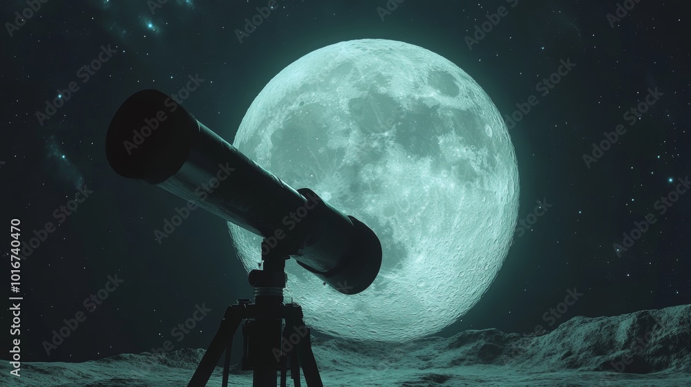 Celestial Exploration: Telescope Aiming at the Majestic Moon Celestial Exploration: Telescope Aiming at the Majestic Moon