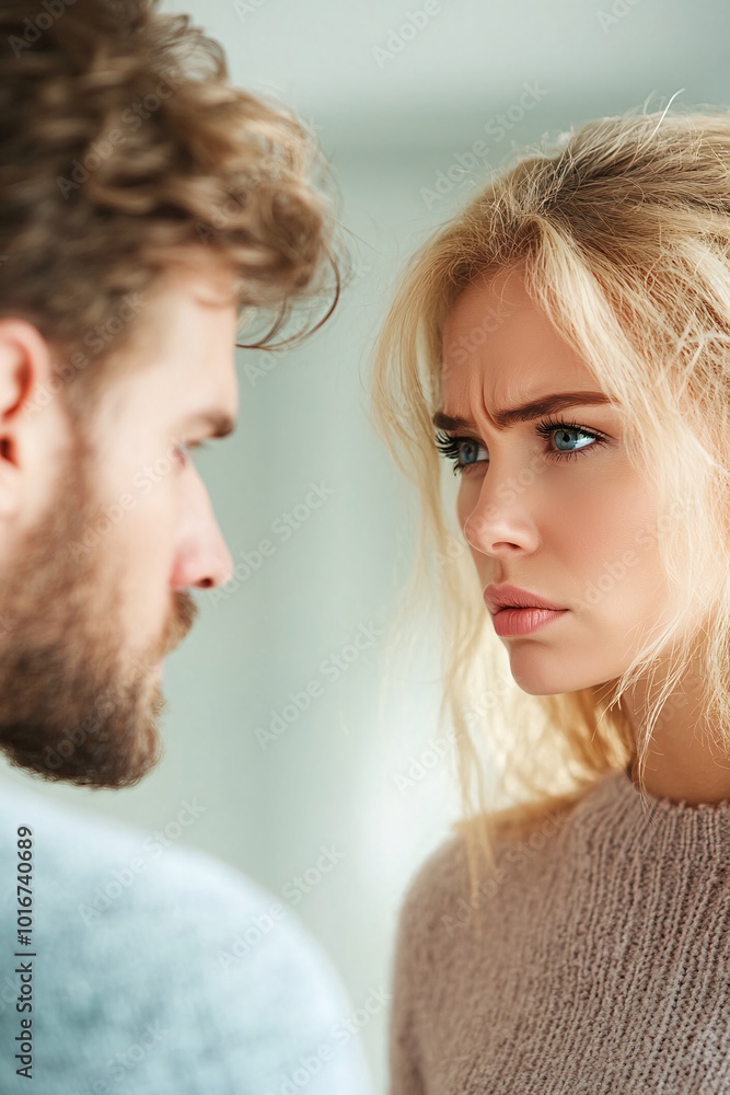 Serious Couple Confrontation in a Bright Room with Tense Emotions Serious Couple Confrontation in a Bright Room with Tense Emotions